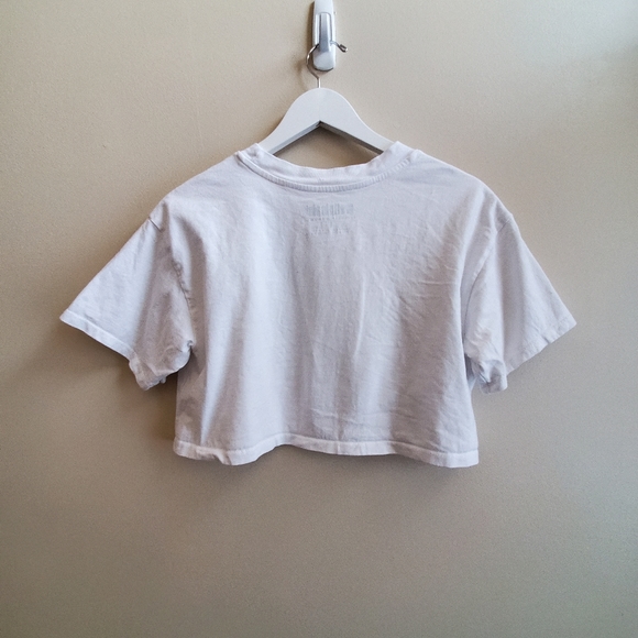 Pretty in pink cropped T shirt, white with print, small size - Picture 5 of 6
